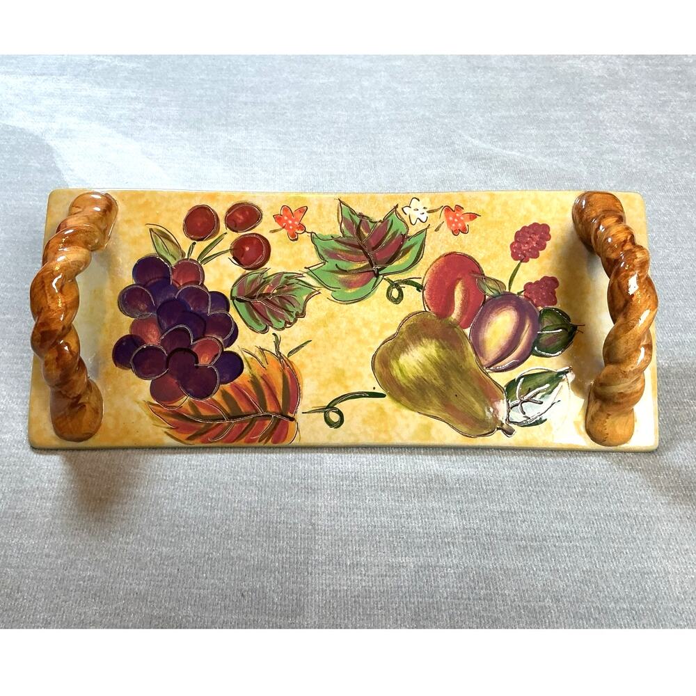 Vintage Ceramic Fruit Serving Platter Tray Twisted Handles 14x6